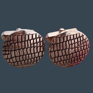 Vintage Estate Cufflinks MCM Reptil Lizard Embossed Gold-Toned Textured